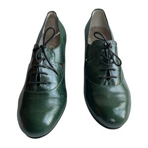 Bangi Forest Green Leather Heeled Lave up Oxford Shoes | Size 38 US 7-7.5